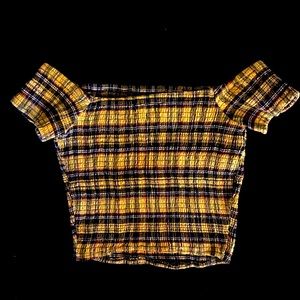 Yellow Plaid Off the Shoulder Crop Top size M/L
